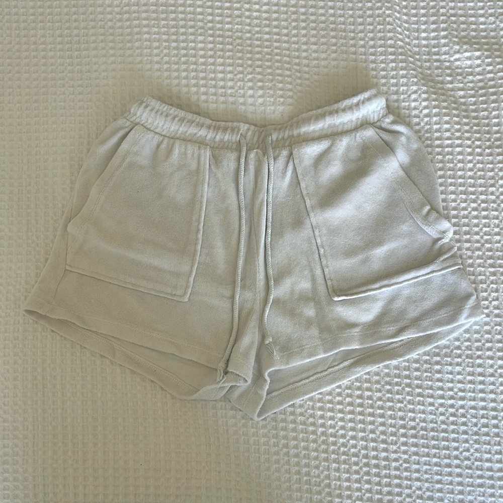 Zara White Terry Cloth High Waist Drawstring Pocket Shorts Size Medium
